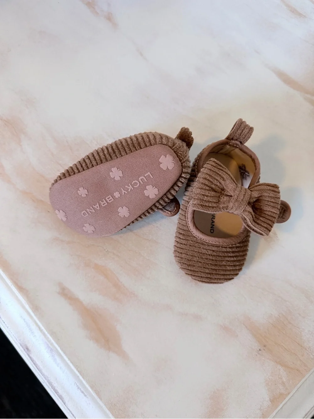 Lucky Brand Tan Corduroy Bow Baby Mary Janes